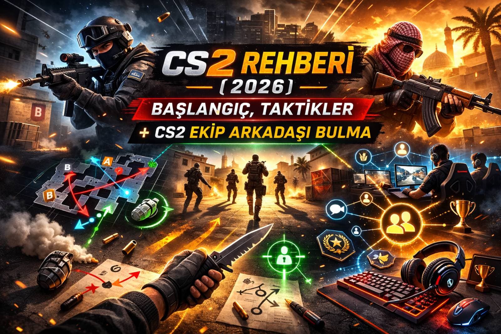 Counter-Strike 2 (CS2) Rehberi (2026): Başlangıç + Taktikler + CS2 Ekip Arkadaşı Bulma