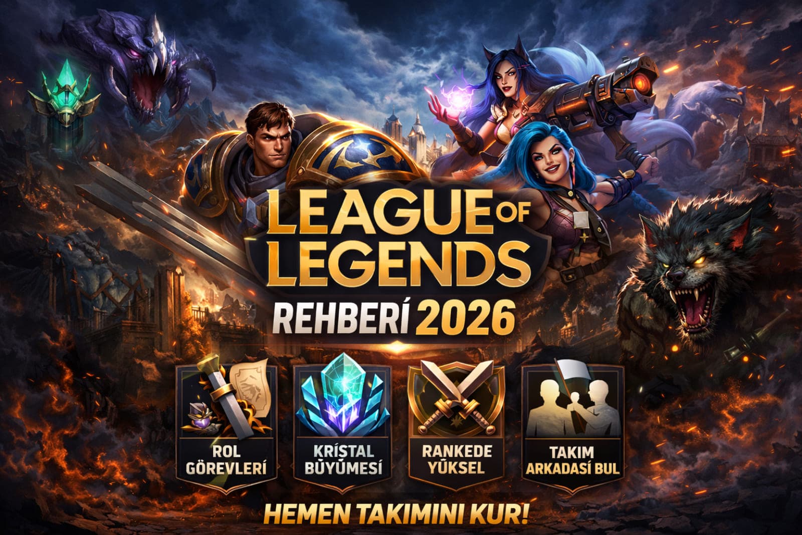 League of Legends (LoL) Rehberi 2026: Başlangıç, Rol Görevleri, Taktikler, Duo & Klan Bulma